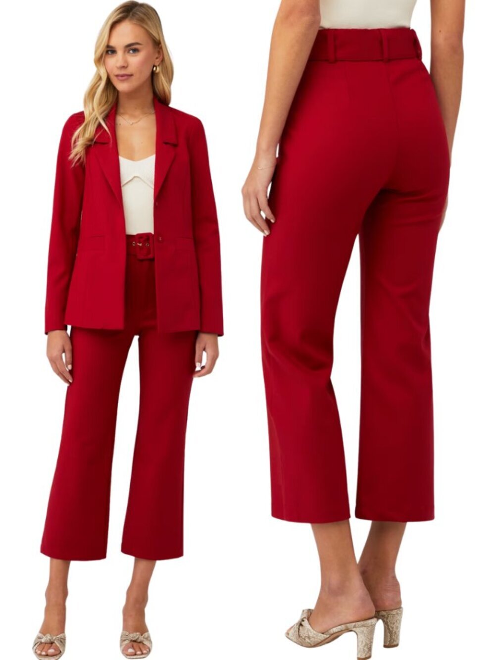 Show Me Your Mumu DJ Cropped Pants Womens Large Red Suiting Wide Leg Belted Boho